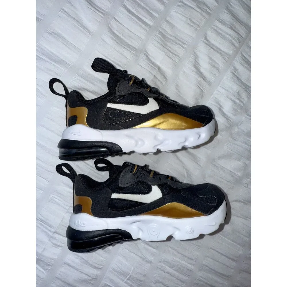Toddler Nike Air Max 270 React Sneakers Size 6C Blk Gold White NEW !
